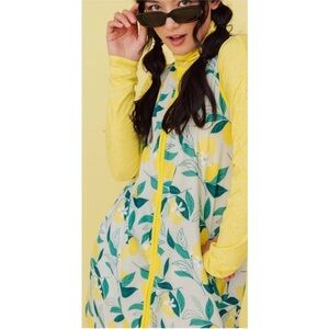 Okselle Aviary Dress Sleeveless Zip Front Dress Lemon Print Women’s 4